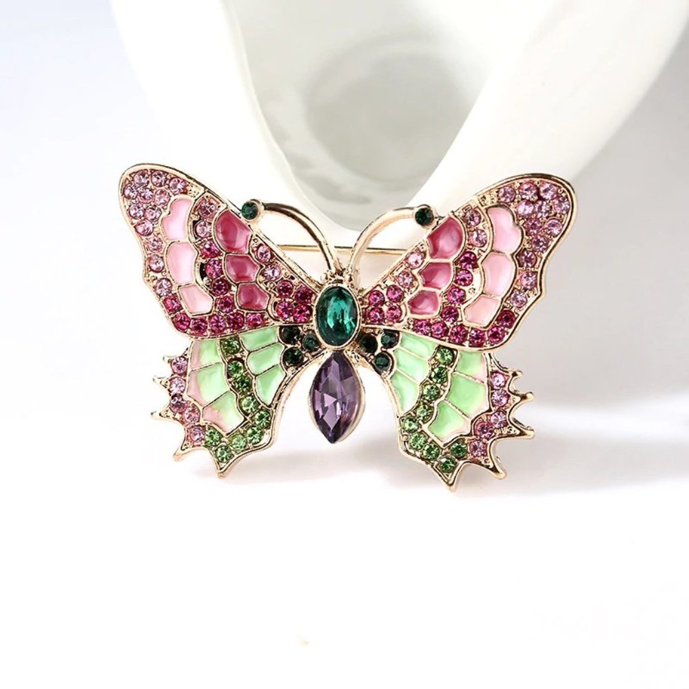 Large Multi Color Rhinestone Butterfly Pin Brooch - Picture 3 of 4